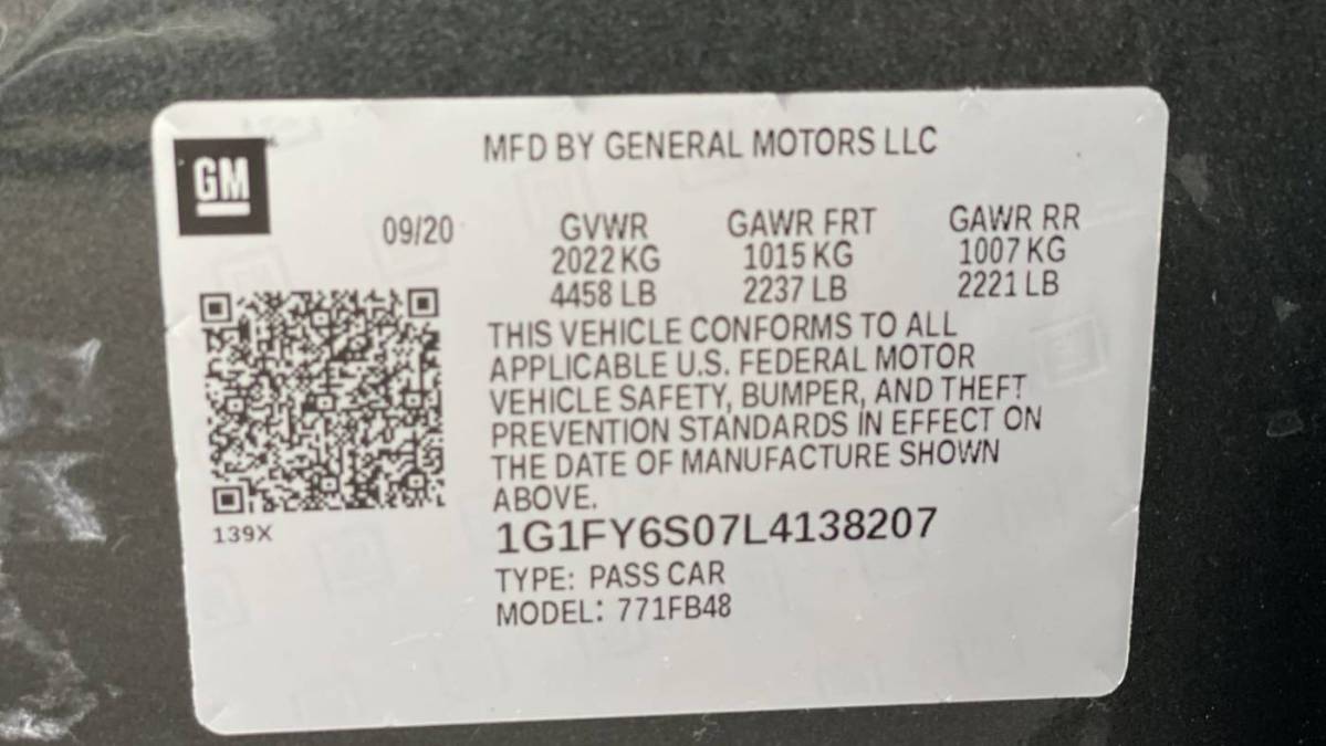 2020 Chevrolet Bolt 1G1FY6S07L4138207