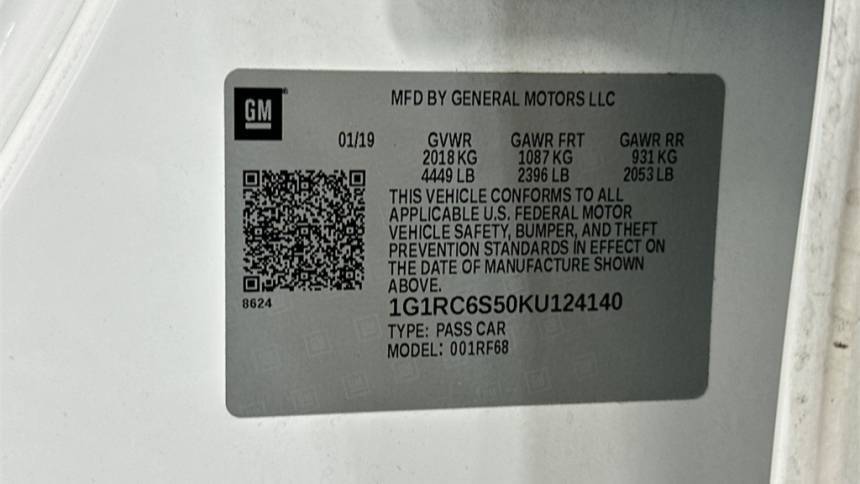 2019 Chevrolet VOLT 1G1RC6S50KU124140