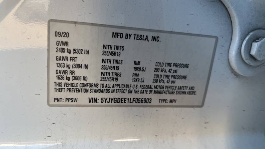 2020 Tesla Model Y 5YJYGDEE1LF056903