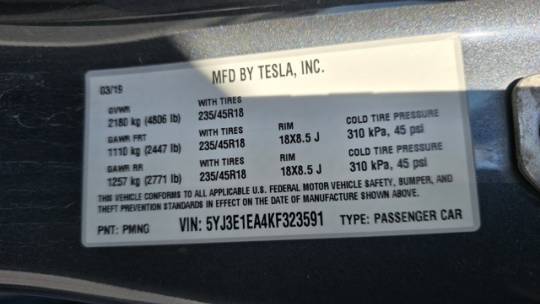 2019 Tesla Model 3 5YJ3E1EA4KF323591