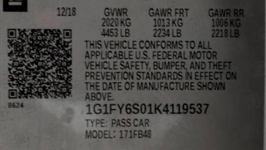 2019 Chevrolet Bolt 1G1FY6S01K4119537