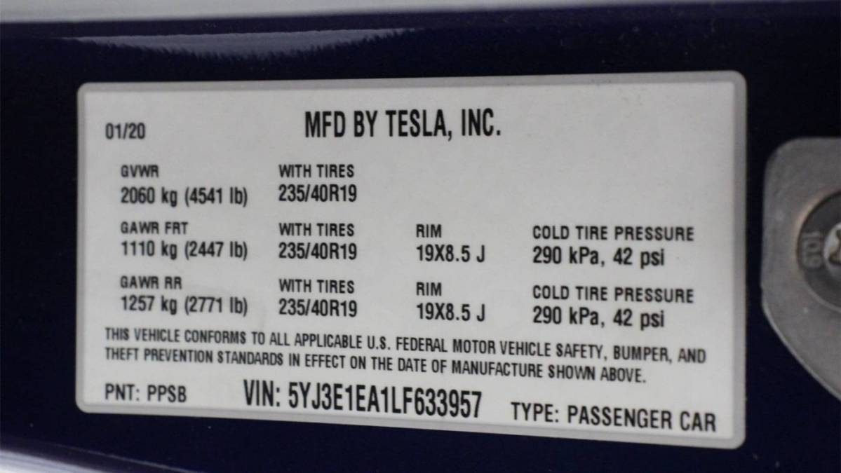 2020 Tesla Model 3 5YJ3E1EA1LF633957