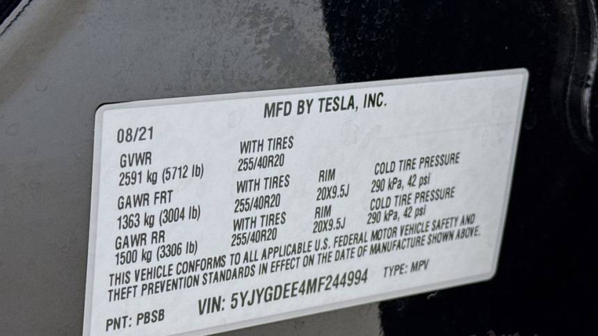 2021 Tesla Model Y 5YJYGDEE4MF244994