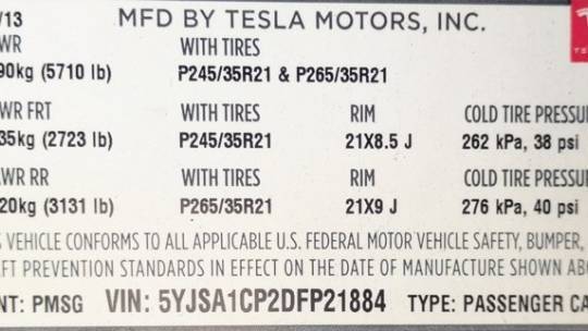 2013 Tesla Model S 5YJSA1CP2DFP21884