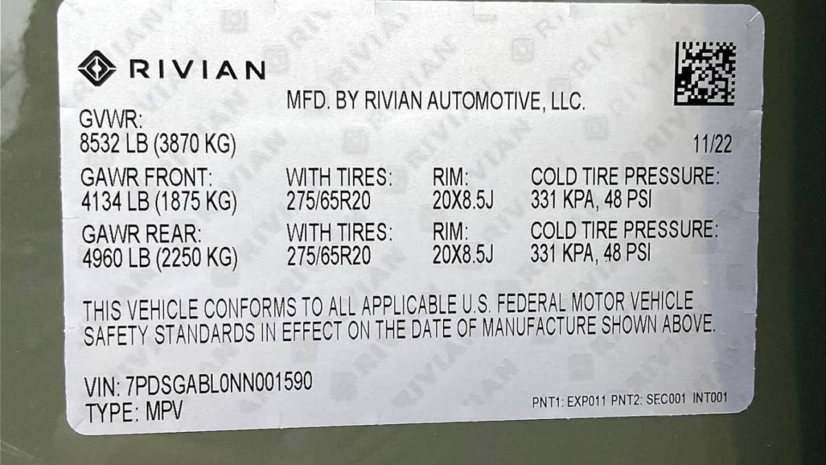 2022 Rivian R1S 7PDSGABL0NN001590