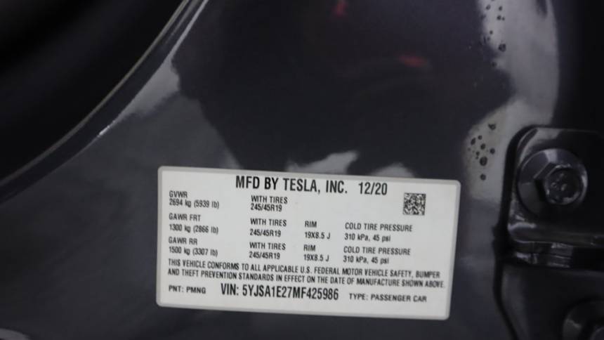 2021 Tesla Model S 5YJSA1E27MF425986