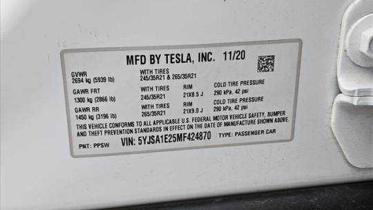 2021 Tesla Model S 5YJSA1E25MF424870