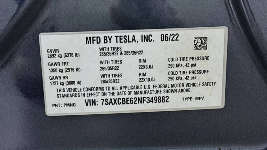 2022 Tesla Model X 7SAXCBE62NF349882