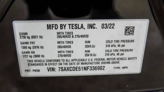 2022 Tesla Model X 7SAXCDE51NF336902