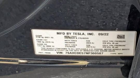 2022 Tesla Model X 7SAXCDE57NF360587