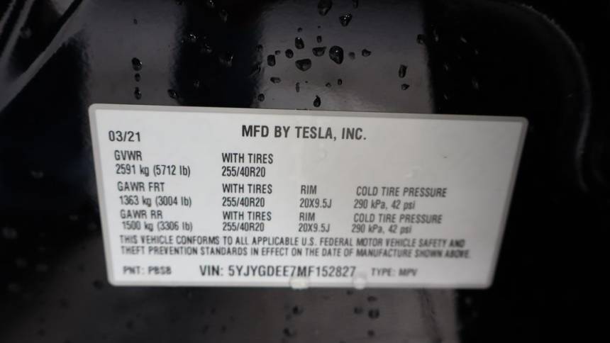 2021 Tesla Model Y 5YJYGDEE7MF152827