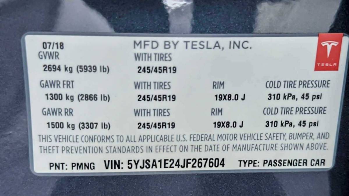 2018 Tesla Model S 5YJSA1E24JF267604