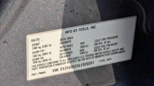 2020 Tesla Model Y 5YJYGDEE5LF020261