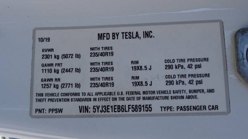 2020 Tesla Model 3 5YJ3E1EB6LF589155