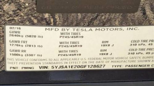 2016 Tesla Model S 5YJSA1E20GF128627