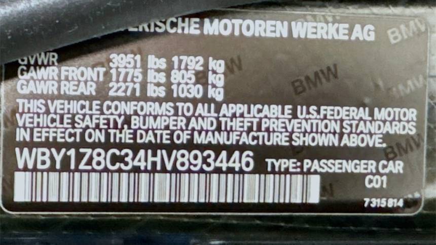 2017 BMW i3 WBY1Z8C34HV893446