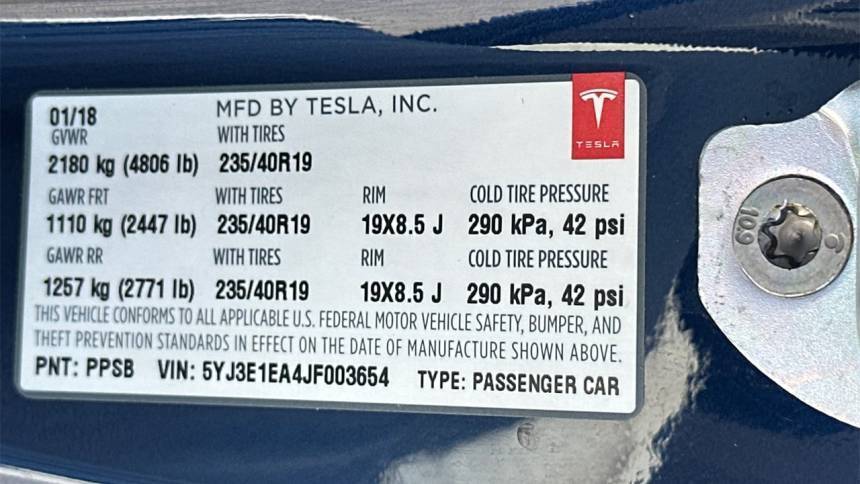 2018 Tesla Model 3 5YJ3E1EA4JF003654