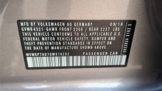 2016 Volkswagen e-Golf WVWKP7AU7GW916292