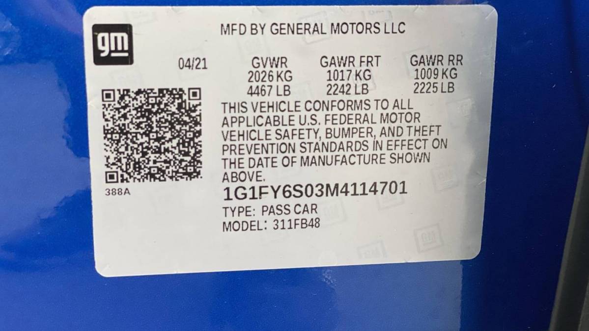 2021 Chevrolet Bolt 1G1FY6S03M4114701