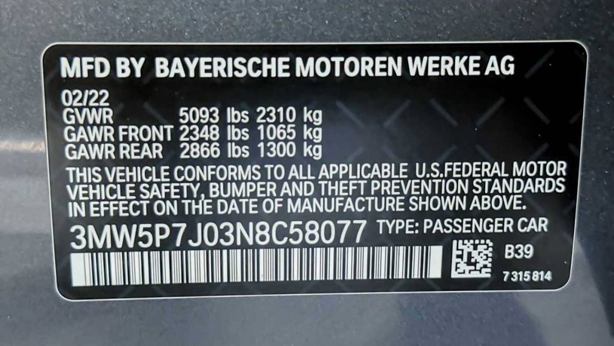 2022 BMW 3 Series 3MW5P7J03N8C58077