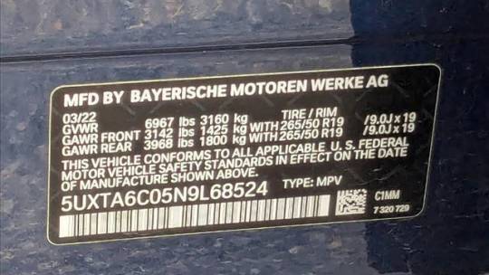 2022 BMW X5 5UXTA6C05N9L68524