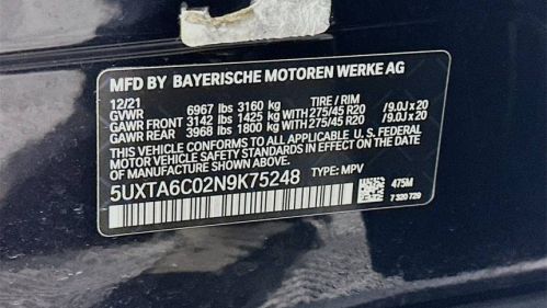 2022 BMW X5 5UXTA6C02N9K75248