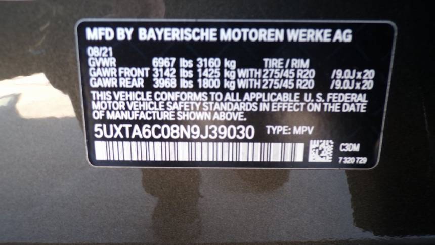 2022 BMW X5 5UXTA6C08N9J39030