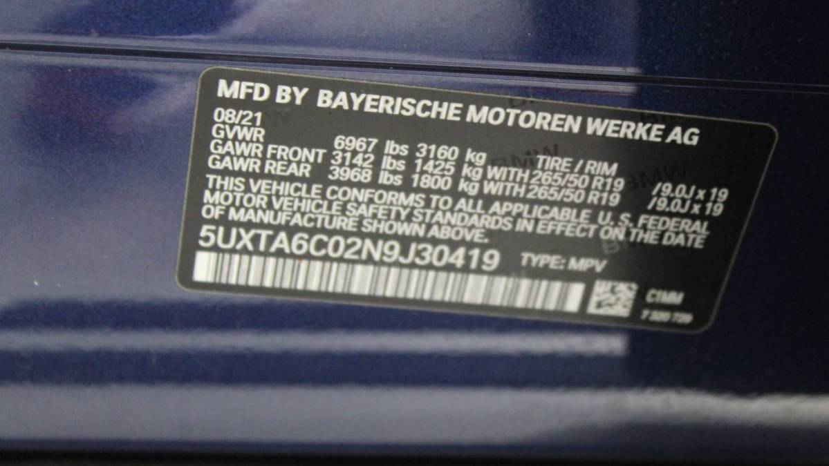 2022 BMW X5 5UXTA6C02N9J30419