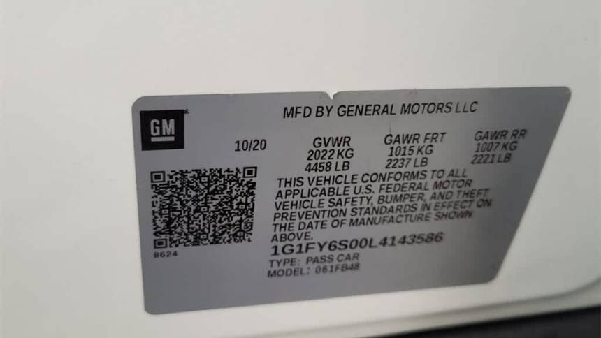 2020 Chevrolet Bolt 1G1FY6S00L4143586