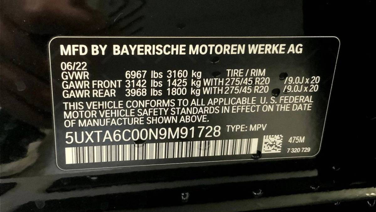 2022 BMW X5 5UXTA6C00N9M91728