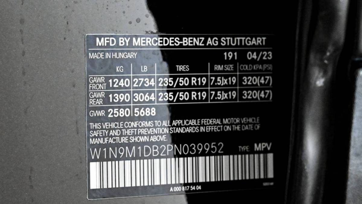 2023 Mercedes EQB W1N9M1DB2PN039952