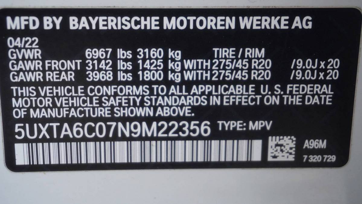 2022 BMW X5 5UXTA6C07N9M22356