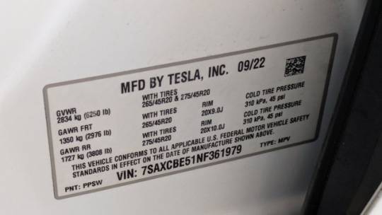 2022 Tesla Model X 7SAXCBE51NF361979