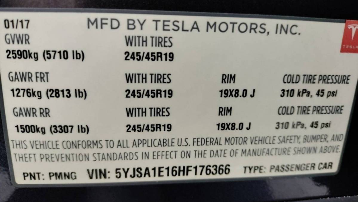 2017 Tesla Model S 5YJSA1E16HF176366