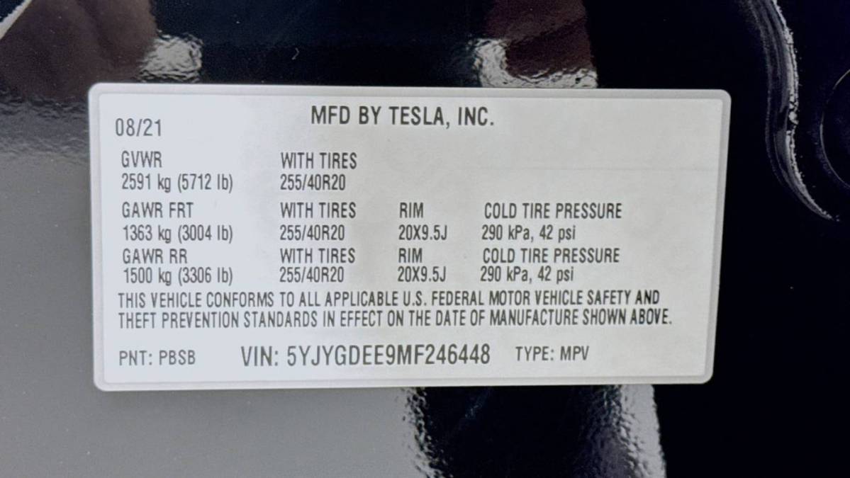 2021 Tesla Model Y 5YJYGDEE9MF246448