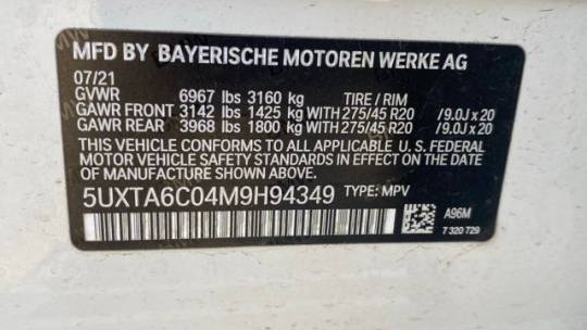 2021 BMW X5 5UXTA6C04M9H94349