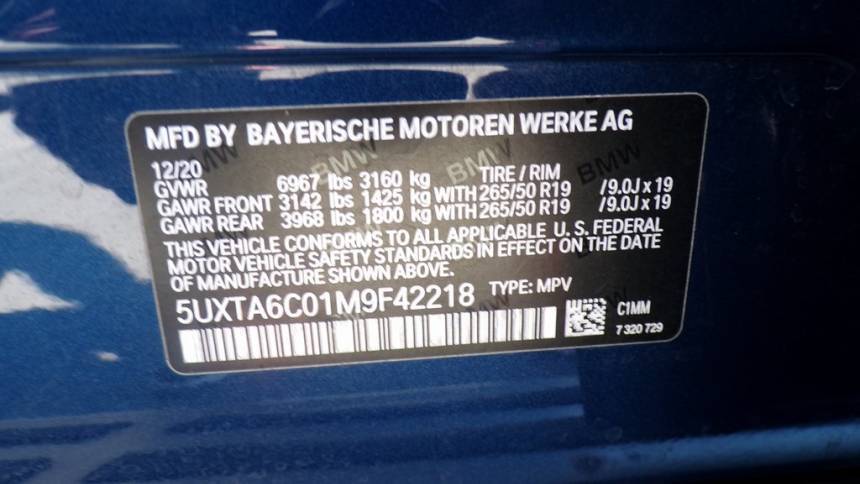 2021 BMW X5 5UXTA6C01M9F42218