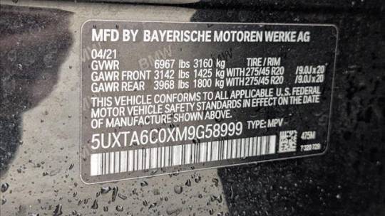 2021 BMW X5 5UXTA6C0XM9G58999