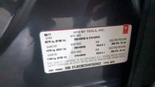 2017 Tesla Model X 5YJXCBE2XHF060943