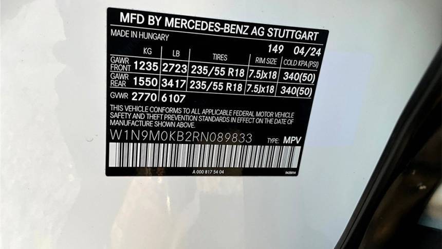 2024 Mercedes EQB W1N9M0KB2RN089833