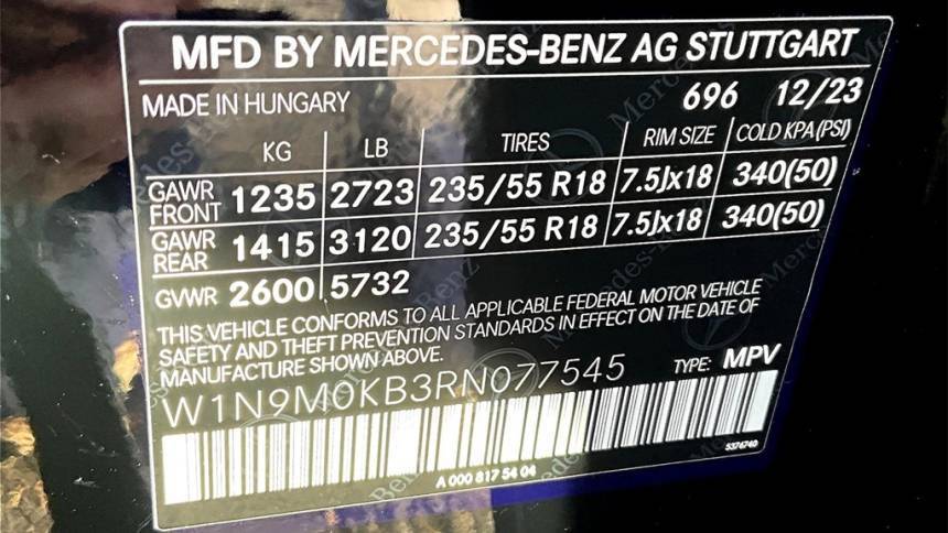 2024 Mercedes EQB W1N9M0KB3RN077545