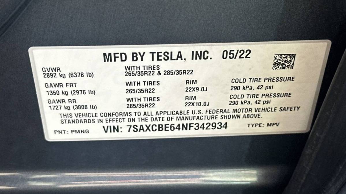 2022 Tesla Model X 7SAXCBE64NF342934