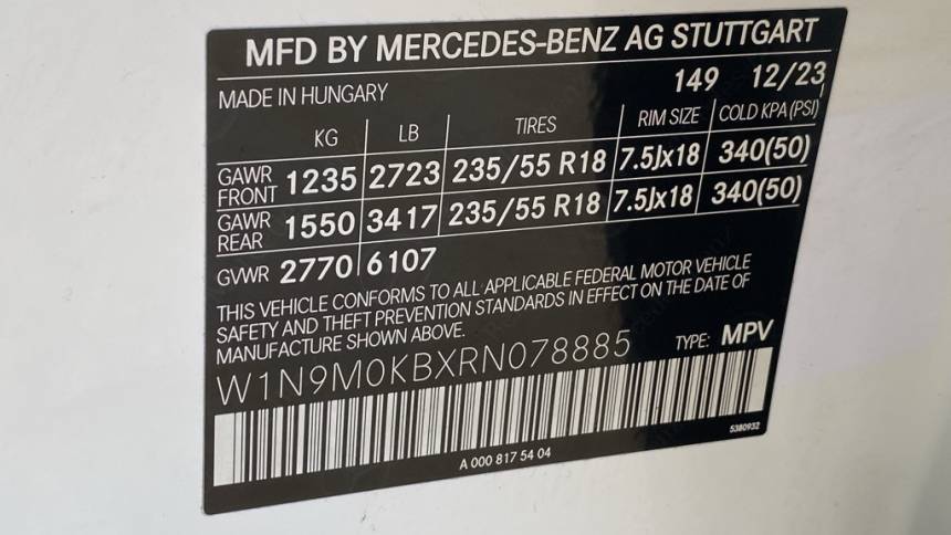 2024 Mercedes EQB W1N9M0KBXRN078885