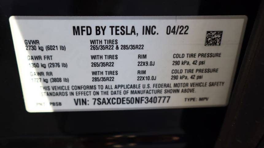 2022 Tesla Model X 7SAXCDE50NF340777