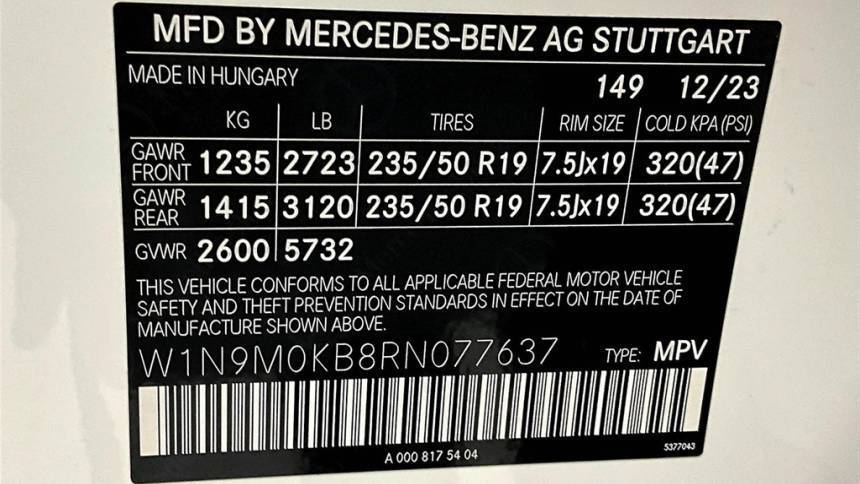 2024 Mercedes EQB W1N9M0KB8RN077637