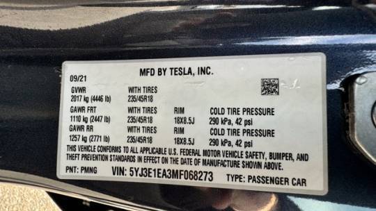 2021 Tesla Model 3 5YJ3E1EA3MF068273