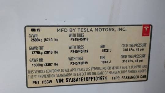 2015 Tesla Model S 5YJSA1E1XFF101974