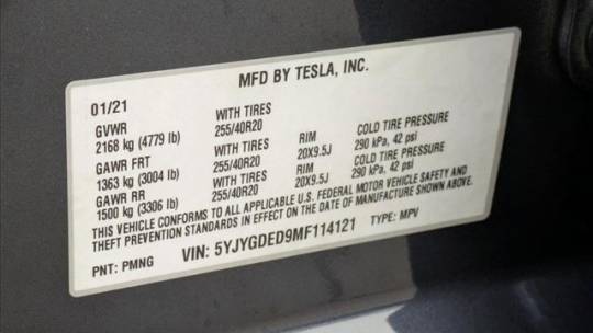 2021 Tesla Model Y 5YJYGDED9MF114121