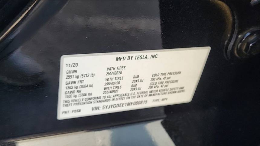 2021 Tesla Model Y 5YJYGDEE1MF080815