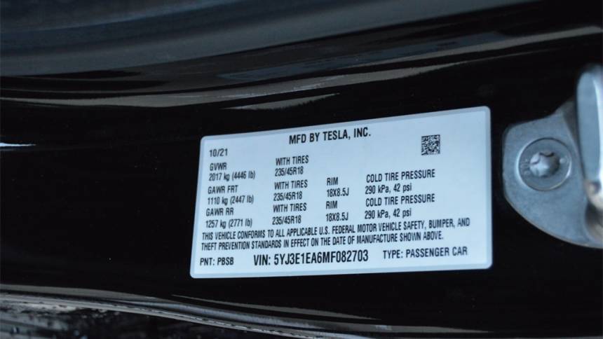 2021 Tesla Model 3 5YJ3E1EA6MF082703